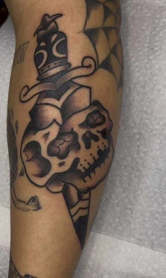 Traditional eagle chest piece tattoo with spread wings and patriotic design