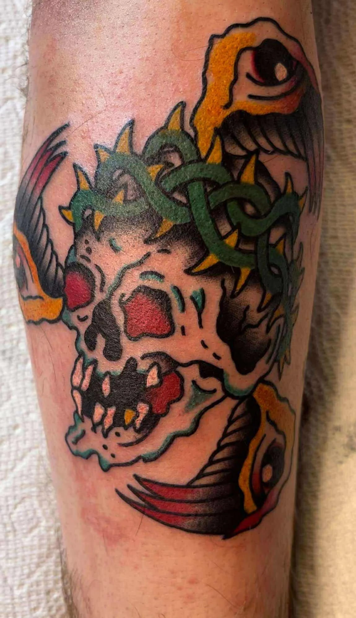 Traditional tiger sleeve tattoo with fierce design and bold colors